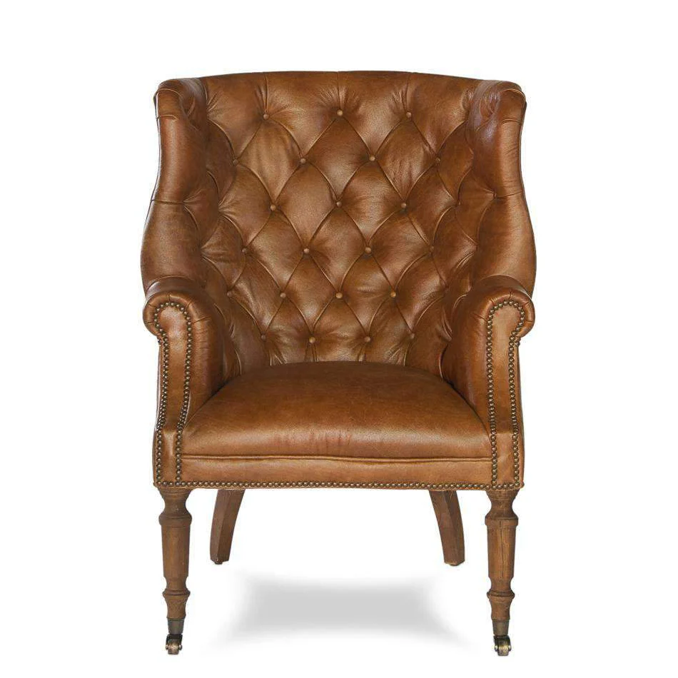 Classic Tufted Leather Accent Chair, Vintage Wingback Armchair