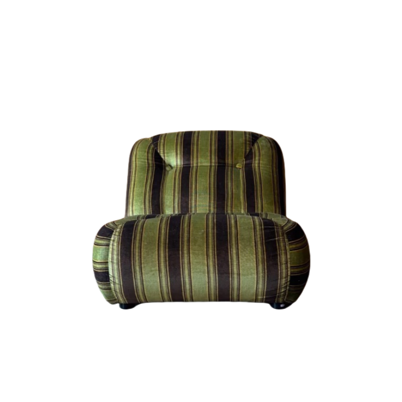 Modern Italian Mid-Century Accent Chair – Green Striped Velvet Lounge Chair