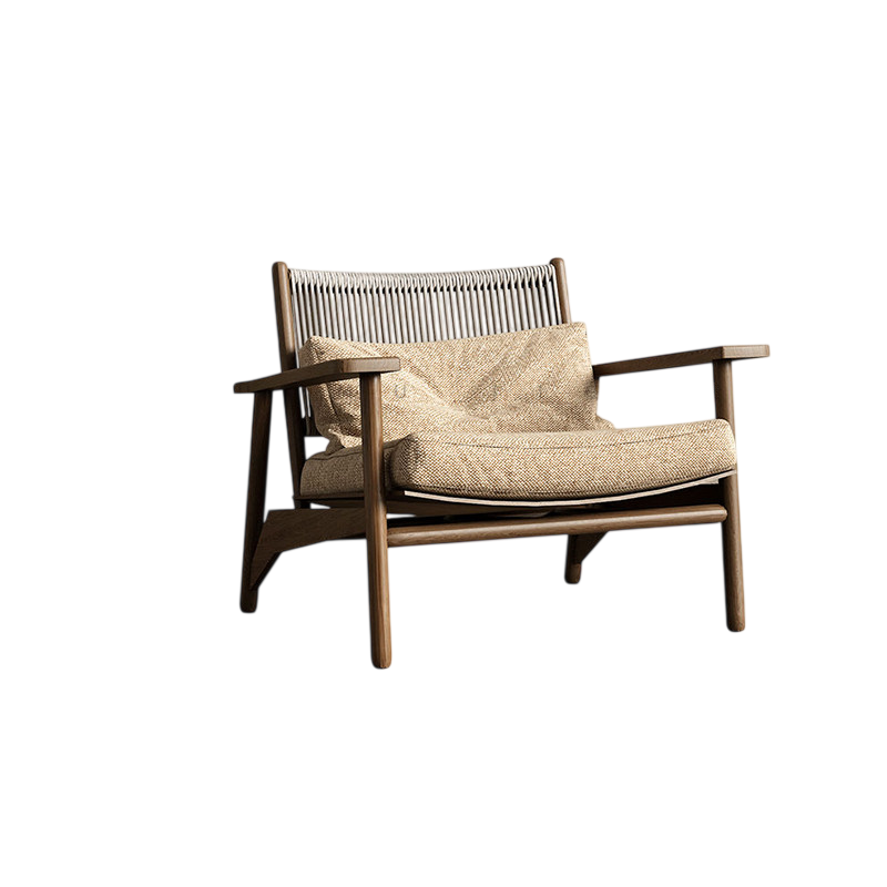 Nordic Solid Wood Accent Lounge Chair with Woven Backrest