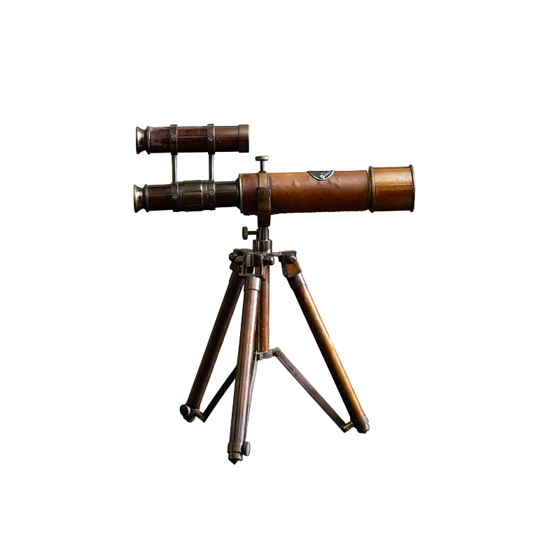 Vintage Brass Nautical Telescope with Wooden Tripod, Decorative Pirate Spyglass