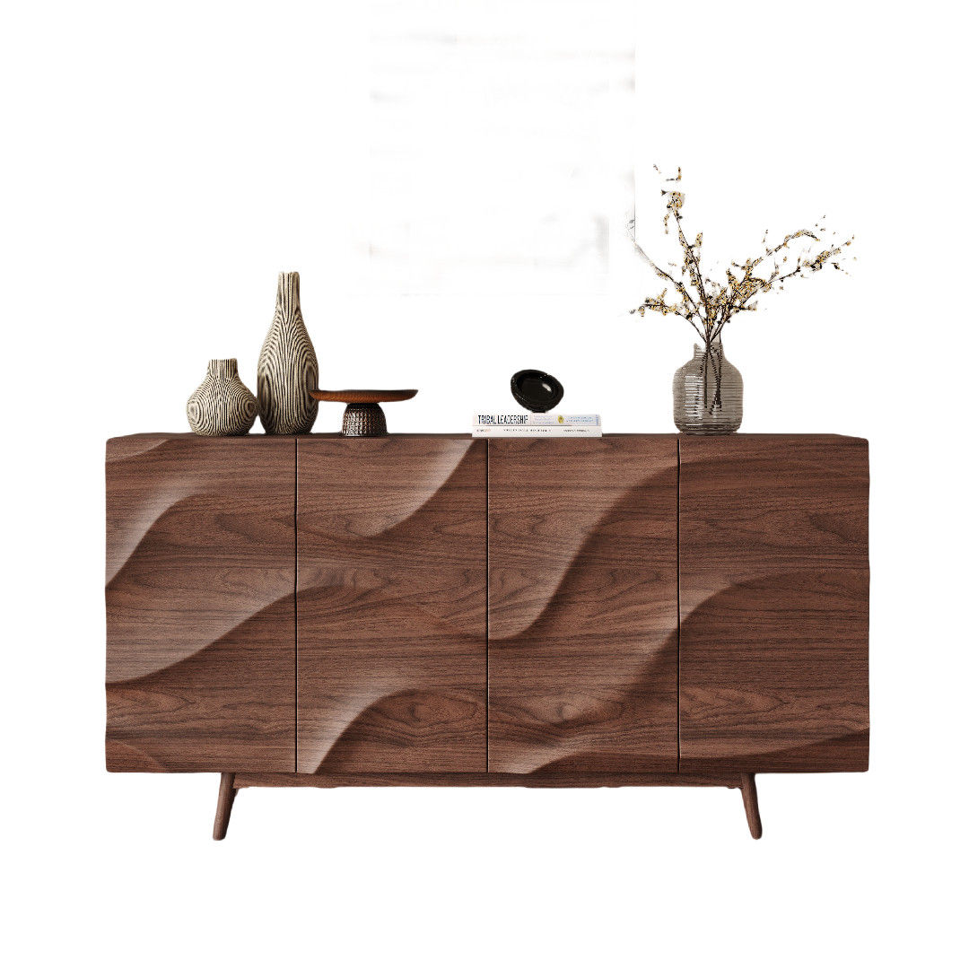 Modern Walnut Storage Sideboard Cabinet – Sculptural Solid Wood Buffet Console