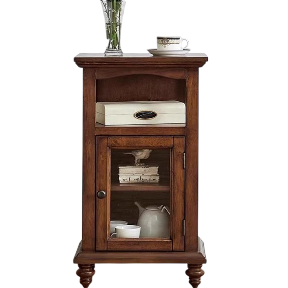 Rustic Solid Wood End Table with Storage Cabinet, Farmhouse Sofa Side Table
