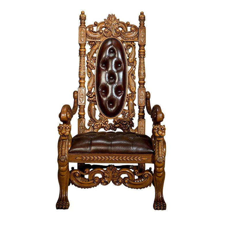Luxury Solid Wood Executive Chair Vintage Leather Office Chair High Back Carved