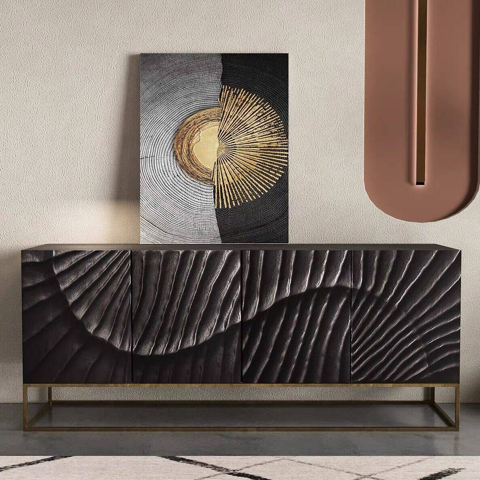 Thumbnail: Modern Black Sideboard Cabinet with Sculpted Wave Doors, Luxury Storage Console 