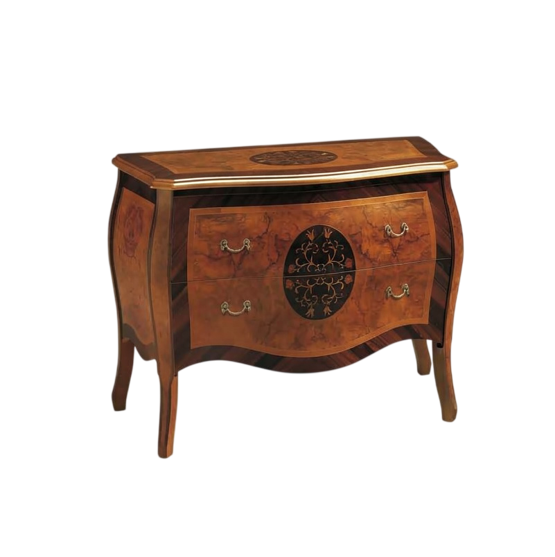 Luxury French Bombe Chest of Drawers, Handcrafted Solid Wood Accent Cabinet