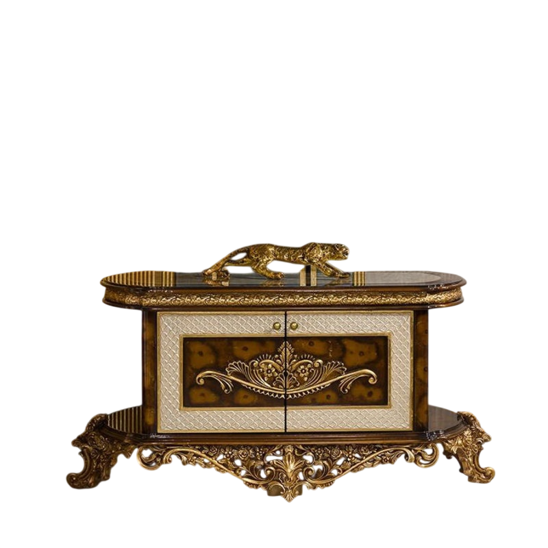 Luxury Antique Style Storage Cabinet with Ornate Carved Wood Finish