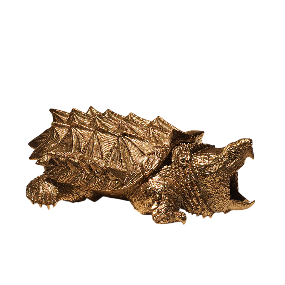 Bronze Alligator Snapping Turtle Figurine, Solid Metal Turtle Sculpture