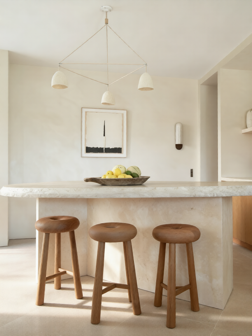 Thumbnail: Solid Ash Wood Bar Stool, Round Seat Counter Stool, Minimalist Wooden Bar Chair