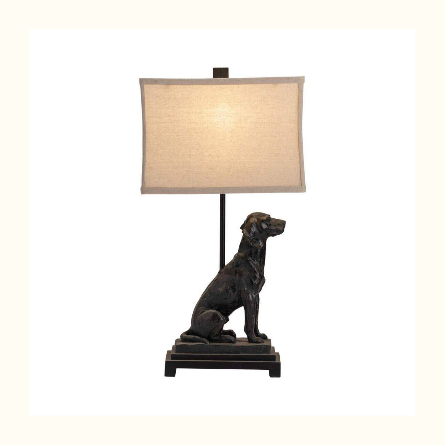 Classic Bronze Black Hunting Dog Table Lamp with Linen Shade