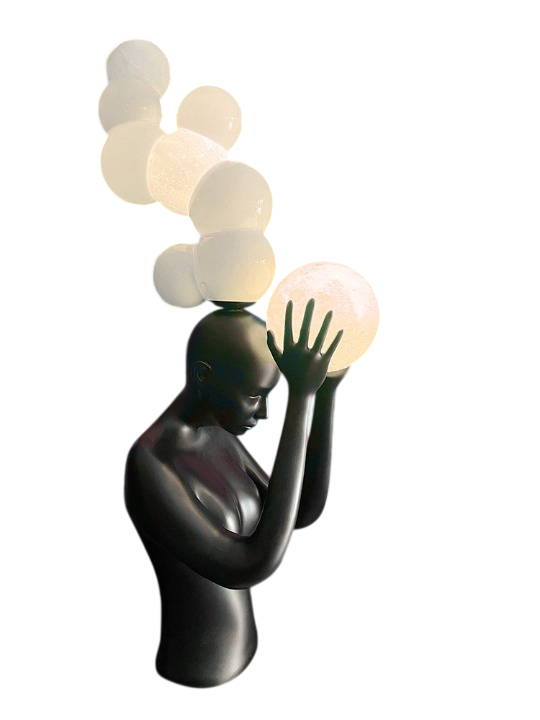 Modern Abstract Human Sculpture with LED Globe Lights