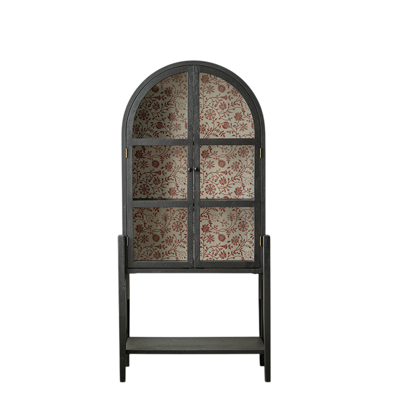 Tall Arched Glass Display Cabinet Vintage Wooden Storage Cabinet