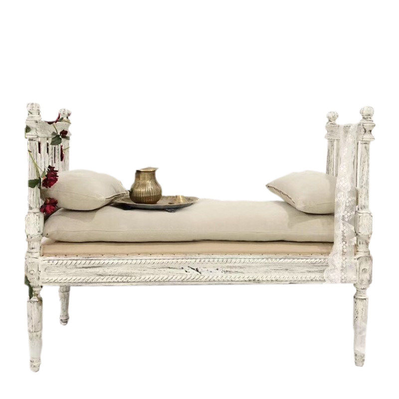 Solid Wood Upholstered Bench – Vintage Distressed Entryway Bench Seat