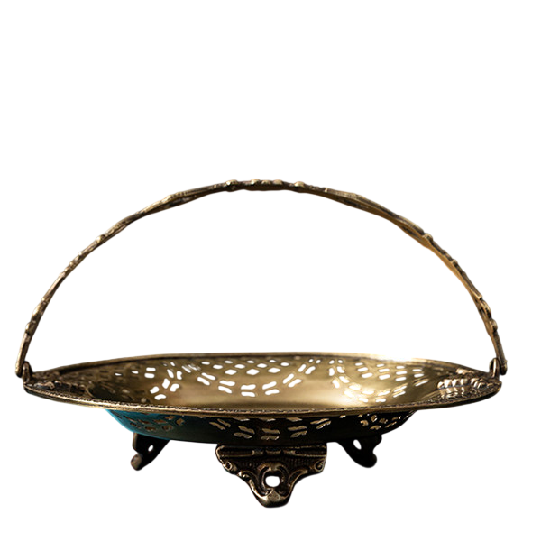 Vintage Brass Handled Serving Tray, Decorative Fruit & Dessert Basket