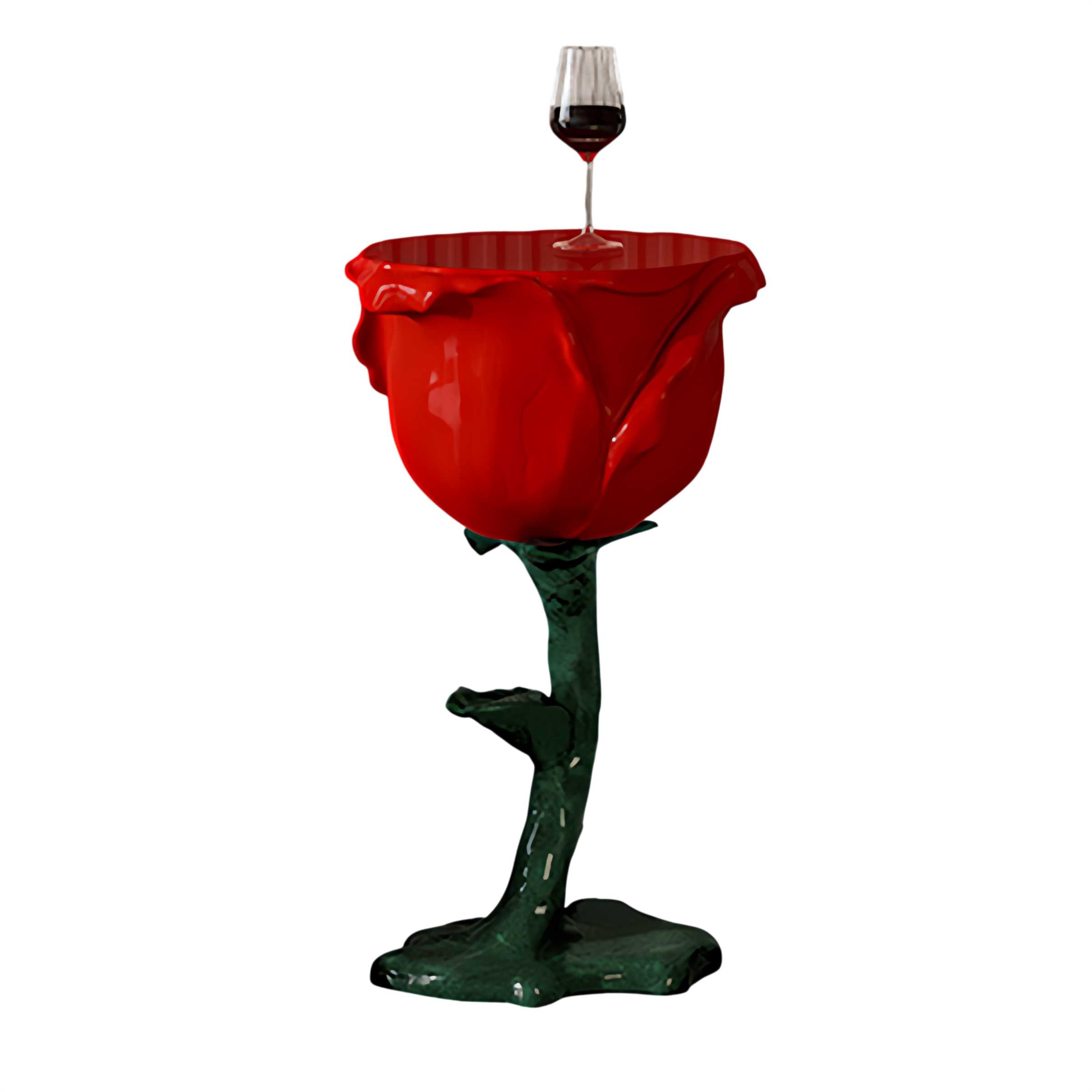 Rose Shaped Side Table Red Accent Table Artistic Flower End Table