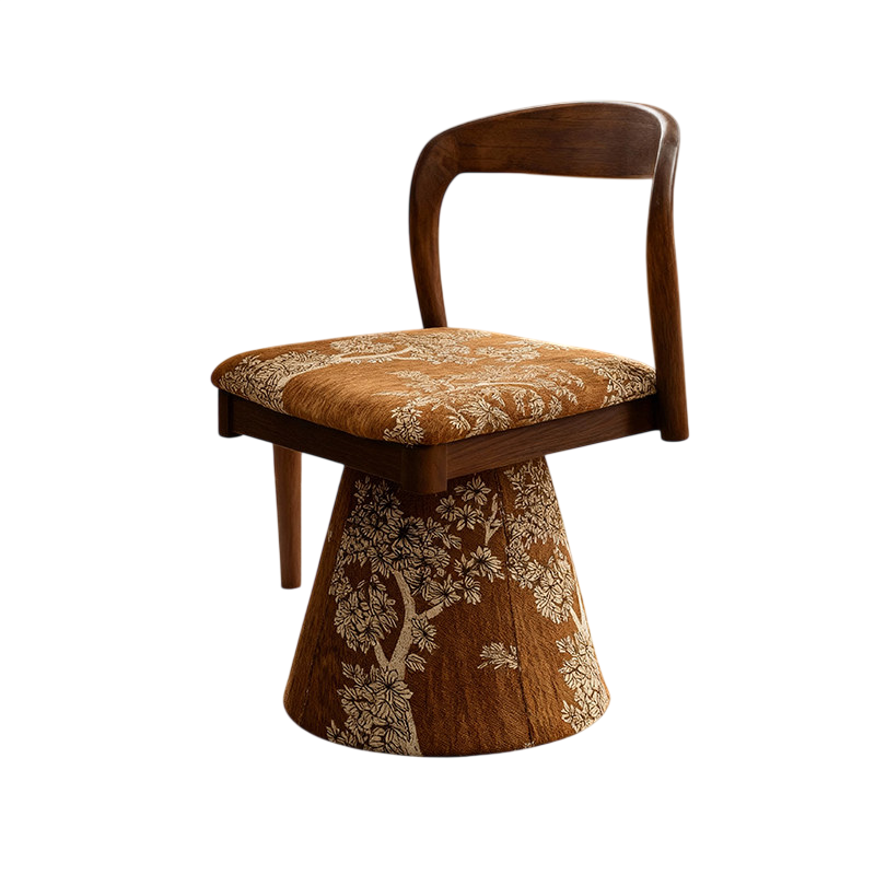 Vintage Swivel Vanity Chair Upholstered Rotating Makeup Stool with Backrest