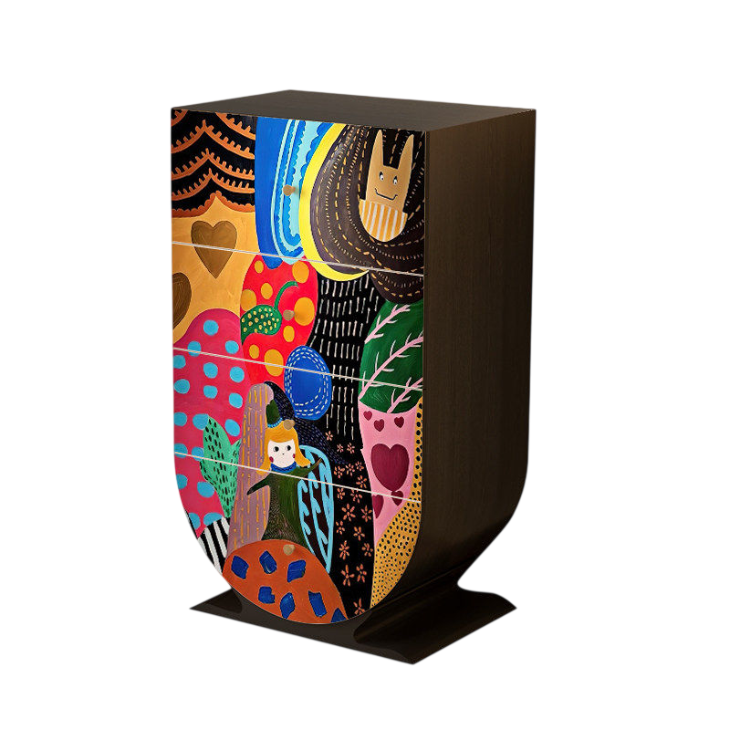 Luxury Hand-Painted Artistic Storage Cabinet – Solid Wood 4 Drawer Accent Chest