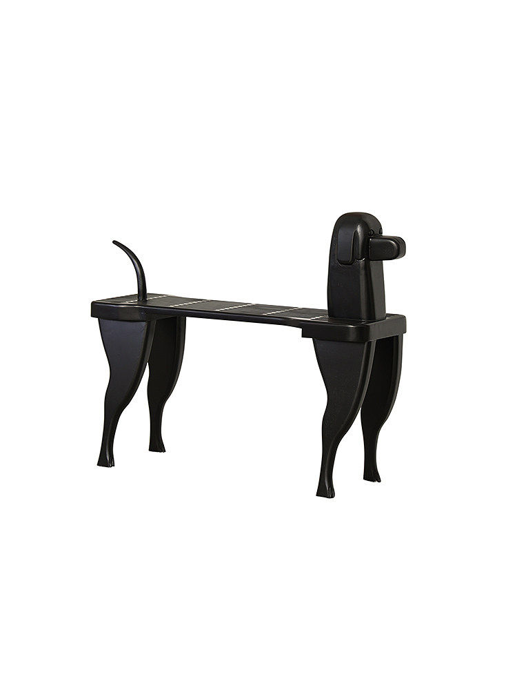 Modern Sculptural Animal Inspired Wooden Bench, Artistic Black Entryway Bench
