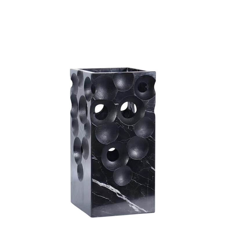 Luxury Black Marble Vase Sculpture, Modern Geometric Decorative Flower Vase
