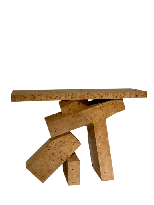 Modern Sculptural Solid Wood Console Table, Burl Wood Entryway Table