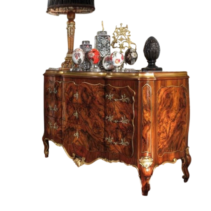 Luxury French Antique 9 Drawer Dresser Cabinet, Hand-Carved Solid Wood Cabinet