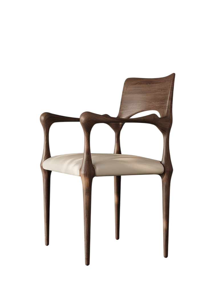 Modern Sculptural Solid Wood Armchair with Upholstered Seat