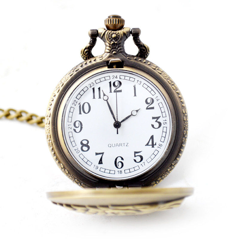 Thumbnail: Vintage Antique Bronze Pocket Watch with Floral Engraved Flip Cover