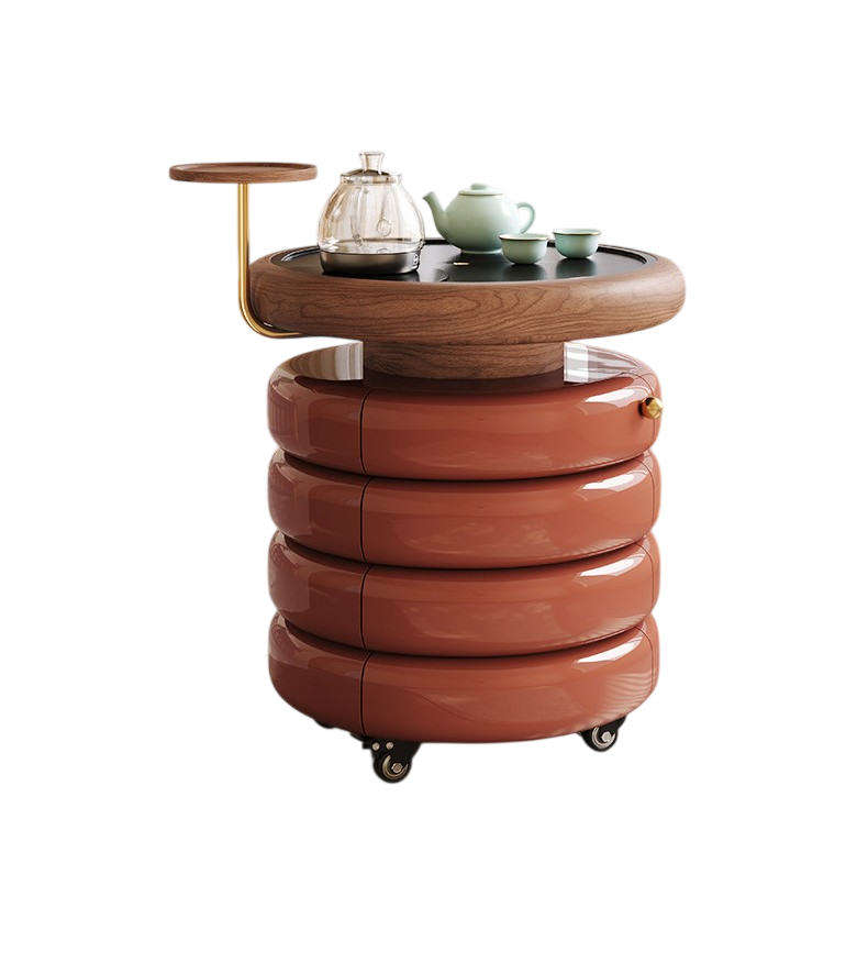 Luxury Rolling Tea Cart with Rotating Tray Modern Round Tea Table