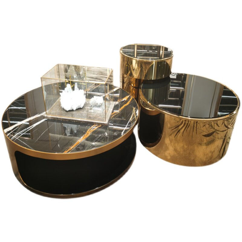 Modern Luxury Nesting Coffee Table Set with Black Marble Top
