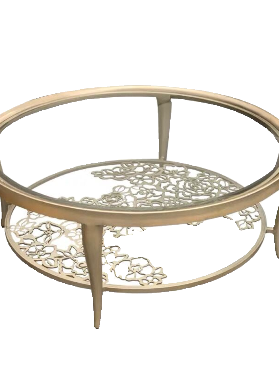Modern Round Glass Coffee Table Luxury Gold Accent Center Table