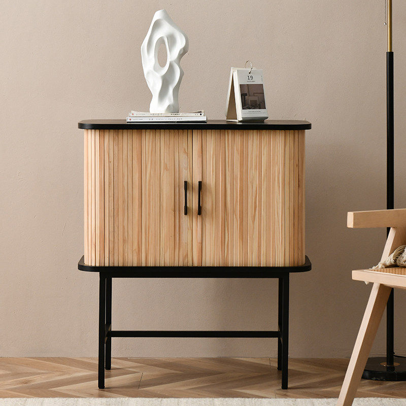 Thumbnail: Modern Tambour Door Sideboard Cabinet Solid Wood Storage Cabinet 