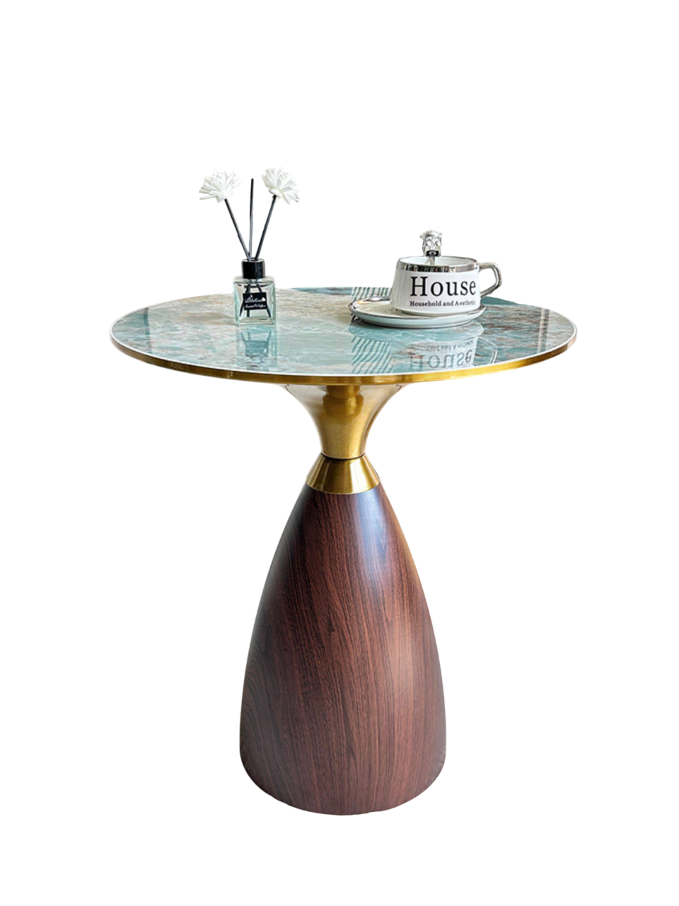 Modern Round Marble Side Table, Luxury Gold Pedestal Accent Table, End Table