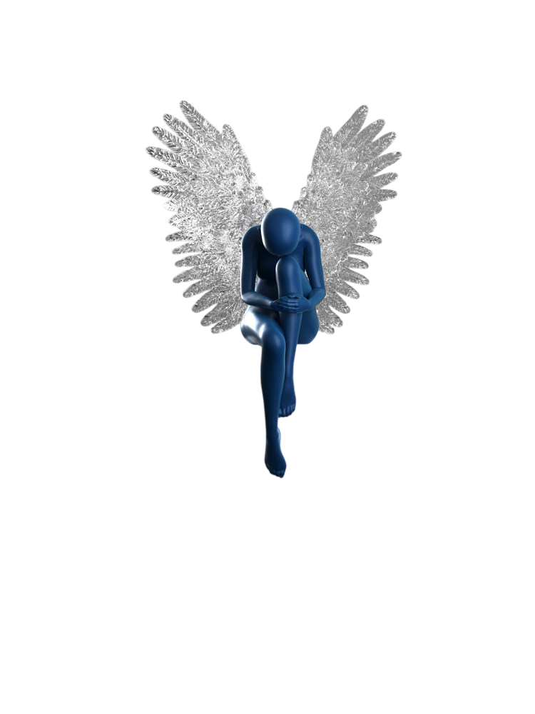 Modern Blue Angel Sculpture with Wings Large Abstract Human Figure Statue