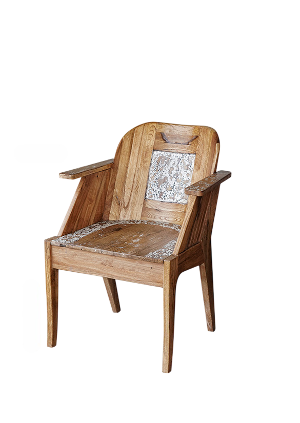 Solid Wood Armchair with Distressed Finish – Vintage Rustic Lounge Chair