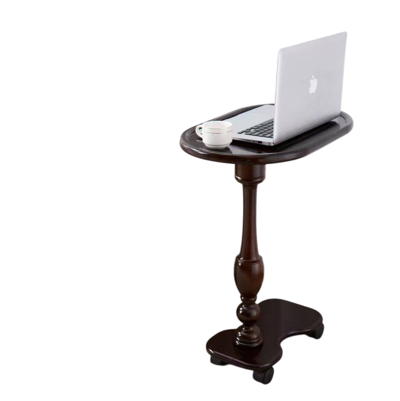 Solid Wood Rolling Side Table, Mobile Sofa End Table with Wheels