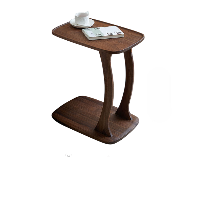 Modern Walnut C Shaped Side Table, Solid Wood Sofa End Table for Living Room