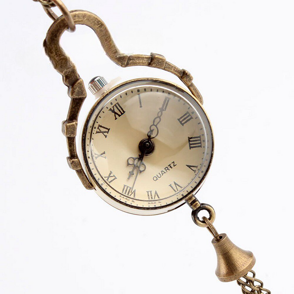 Thumbnail: Vintage Bronze Fish Eye Pocket Watch Necklace with Roman Numerals