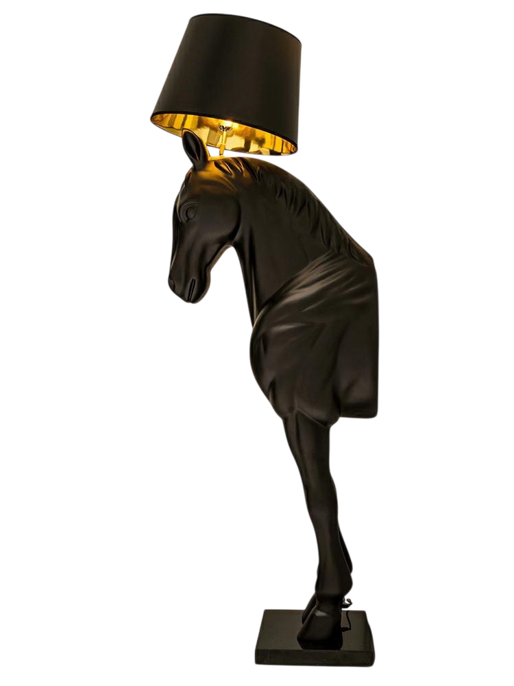 Large Horse Head Floor Lamp Sculpture, Modern Black Horse Statue Floor Light
