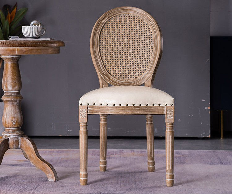 Thumbnail: French Country Rattan Dining Chair Solid Wood Cane Back Side Chair 