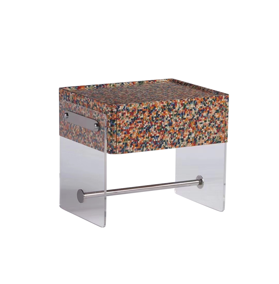 Modern Acrylic Nightstand with Colorful Mosaic Drawer – Luxury Bedside Table