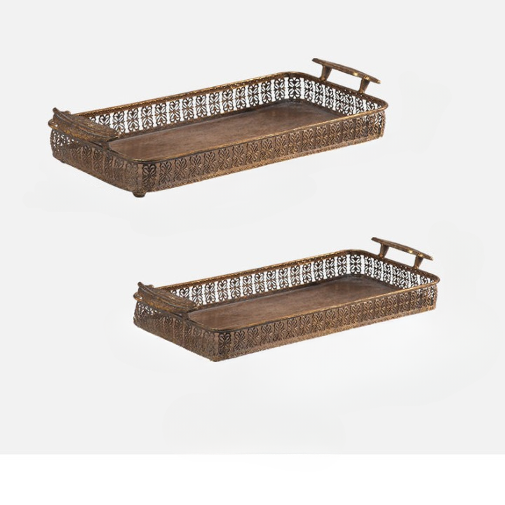 Vintage Decorative Metal Serving Tray Set – French Country Iron Tea Tray