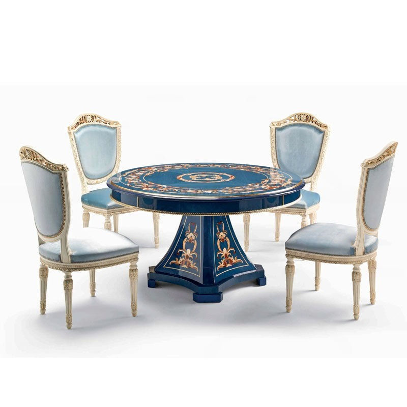 Luxury Royal Blue Round Dining Table Set for 4