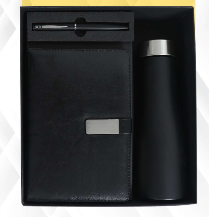 Luxury Black Corporate Gift Set – Notebook, Bottle & Metal Pen