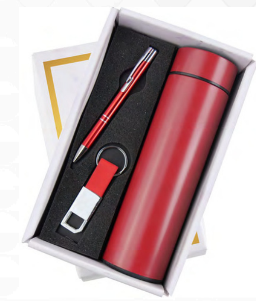 Premium Red Flask Gift Set with Pen & Keychain
