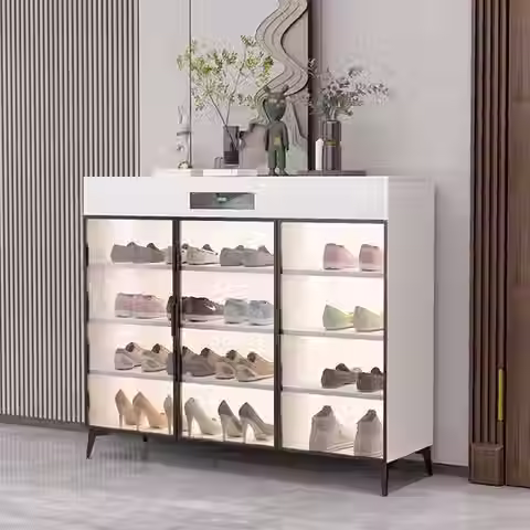 Wooden shoe rack with multiple tiers for organized footwear storage."
