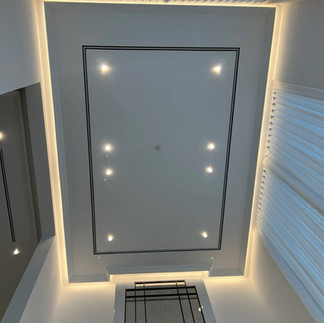 Small kitchen and room false ceiling with modern light fitting in Kanpur.