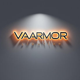 A modern wall light poster featuring the name 'VAARMOR LIGHTING' prominently displayed in
