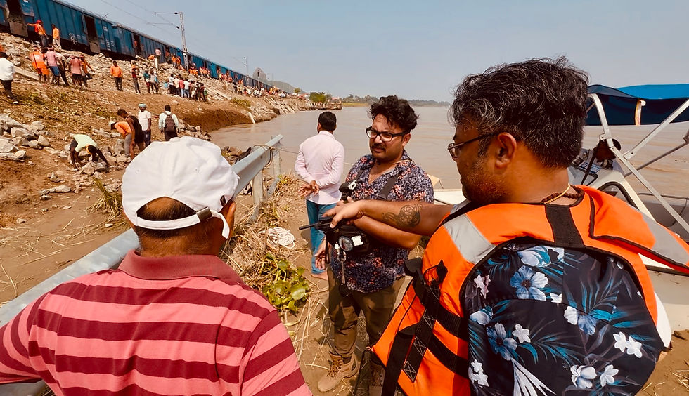 Banergy BUSV-X conducting an underwater riverbed survey near a flood-affected railway alignment in Jharkhand, assessing submerged terrain and erosion conditions using sonar technology.