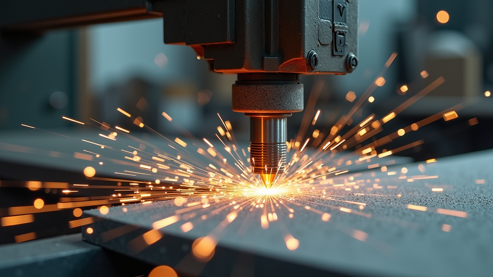 High angle view of diamond wire saw machine operating in a stone fabrication workshop