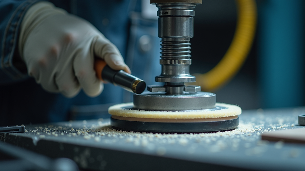 Eye-level view of precision polishing workstation with flexible diamond abrasive tools