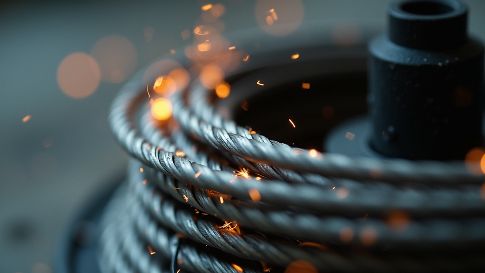 Close-up view of diamond wire saw coiled on a spool